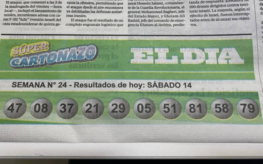 El Cartonazo ya se juega por $3.000.000: los números de este sábado 14 de junio
